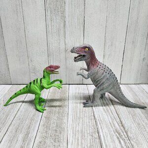 Tyrannosaurus and Velociraptor Dinosaurs Figures Hard Plastic 2009 TM Toys